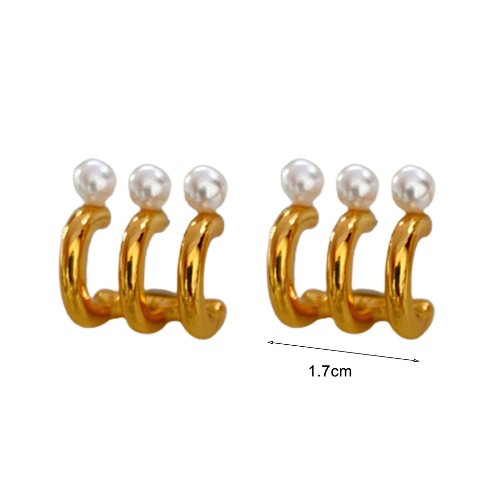 Hu Hu Hu Hu Hu Alat Bantu Pasang Kacamata♡ 1 Pasang Anting Stud Tiga Lapis Aksen Mutiara Imitasi Warna Kontras Untuk Wanita