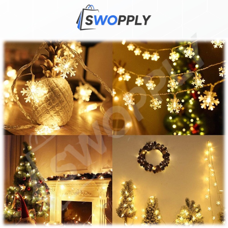 Swopply Tumblr Snow Lampu Tumblr Snowflake OPP Lampu Dekorasi Salju Natal