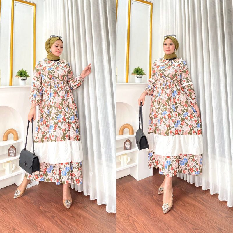 Gamis Bunga Matahari Mix By Rivco // Dress Rayon Eksklusif // Dress Rayon Motif