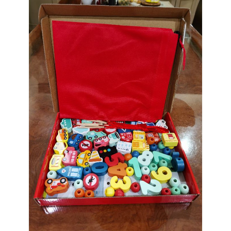 Mainan Meronce kayu / Wooden Beads / Lacing toys / montessori toys