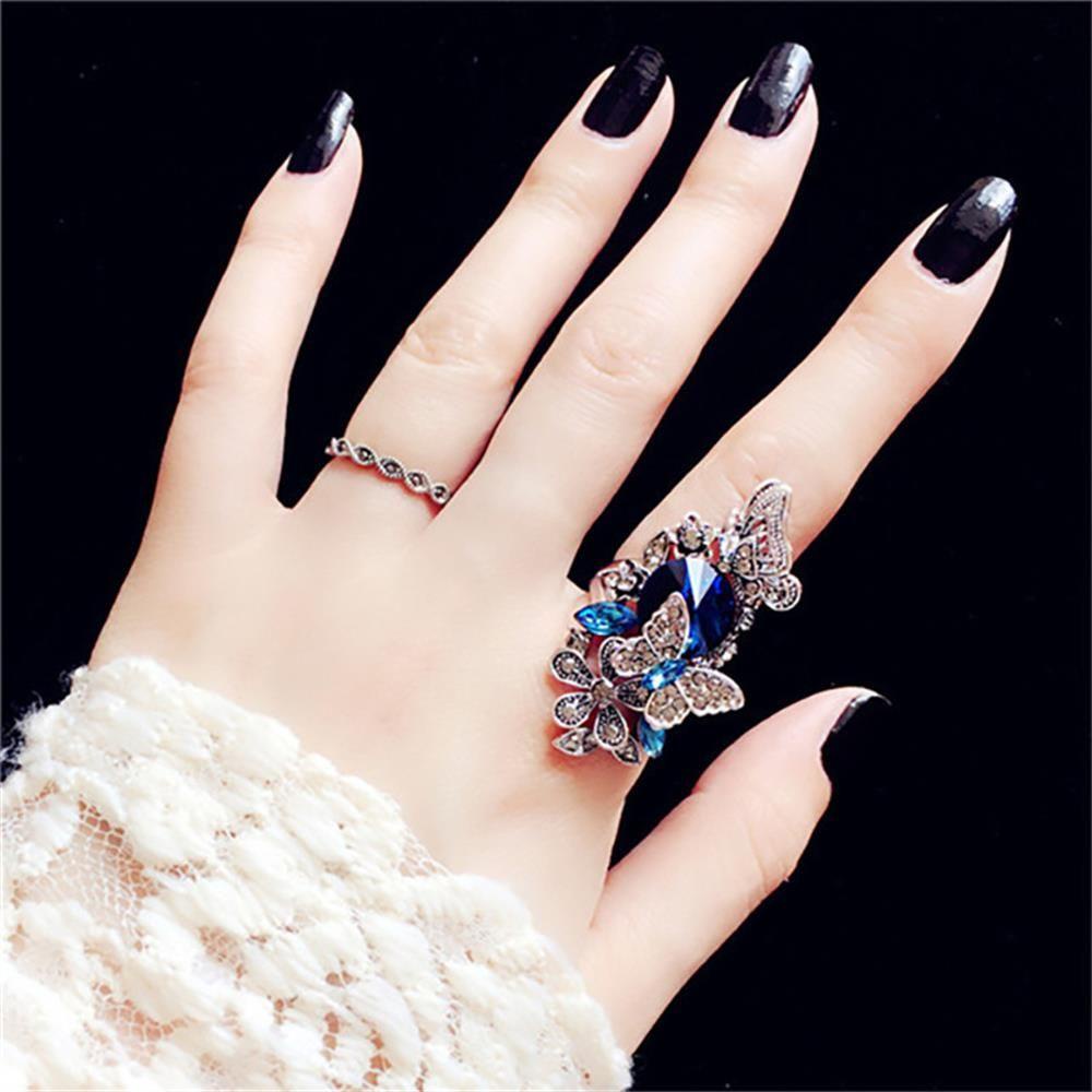 R-flower Amethyst Set Cincin Hadiah Panas Untuk Wanita Perhiasan Pernikahan Butterfly Ring