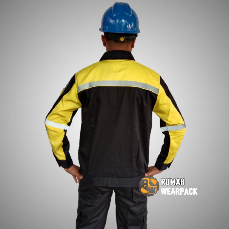 Baju Kerja/ Wearpack Safety Atasan Warna Hitam Kombinasi Kuning