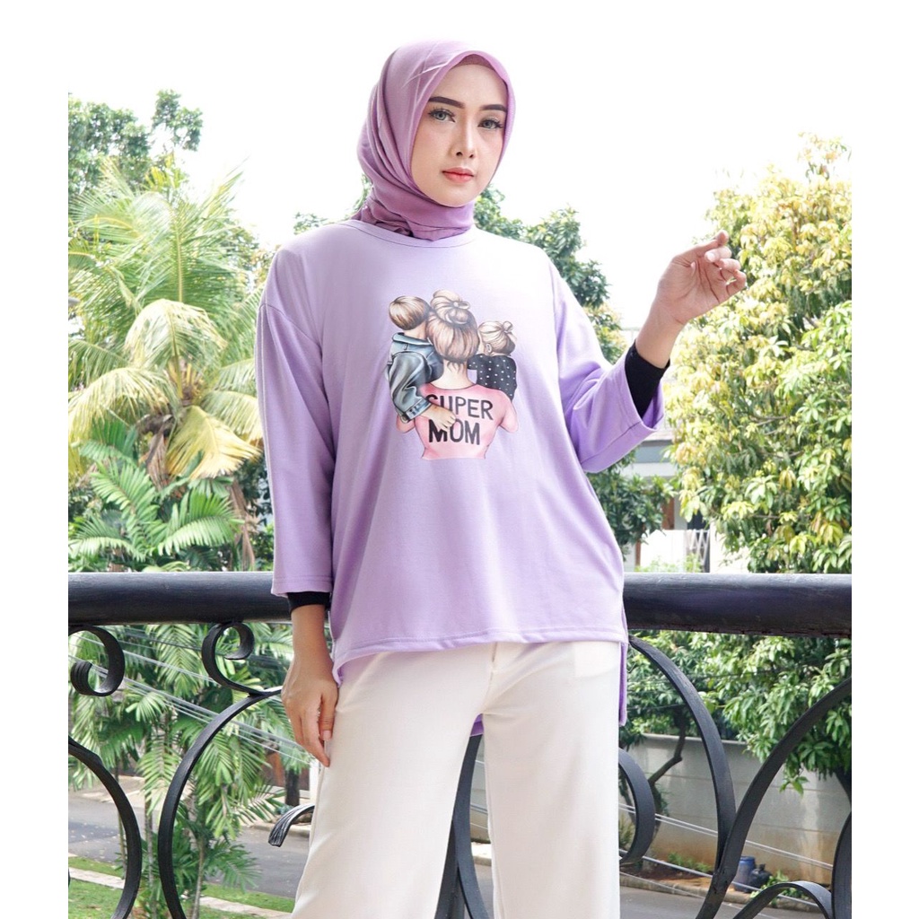 Kaos ATASAN Wanita OVERSIZE Lengan Panjang GAMBAR Motif SUPER MOM // SIX DIARY/ATASAN WANITA/PAKAIAN WANITA TERBARU 2022