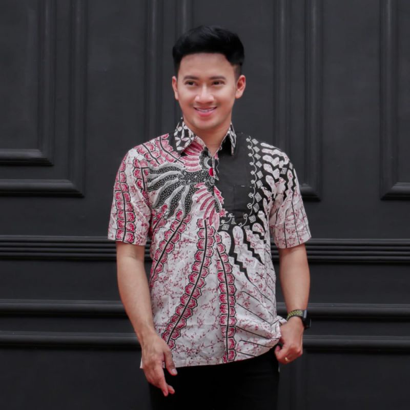 BSWART Batik HRB026 kenongo Hem Pendek anjani biru Pekalongan M L XL Batik Pria MURAH Modern Grosir-Manok ping.