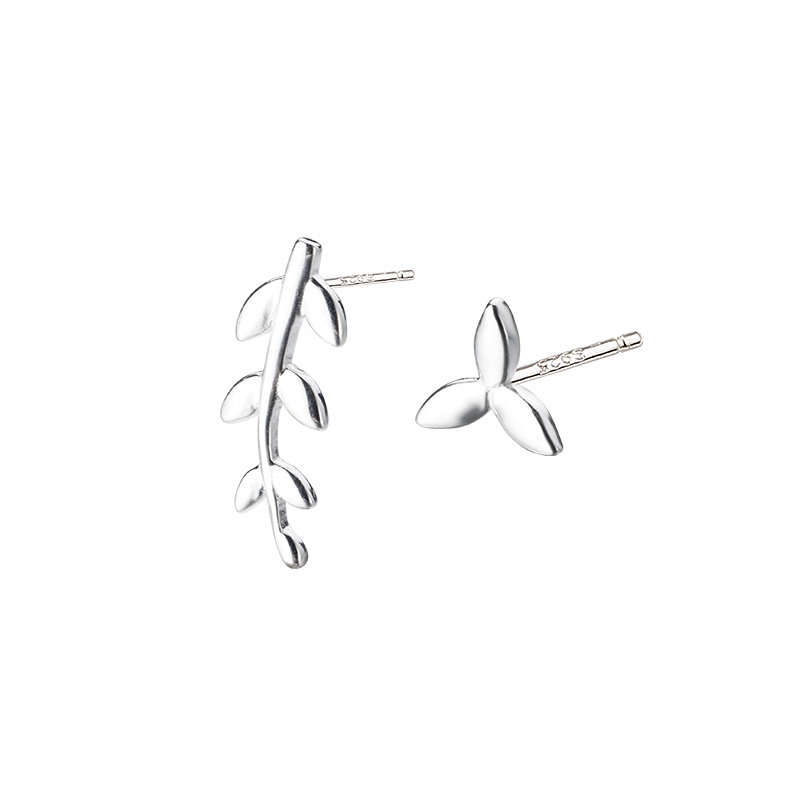 Roselife 1 Pasang Anting Tusuk Sterling Silver 925 Desain Daun Asimetris Untuk Wanita