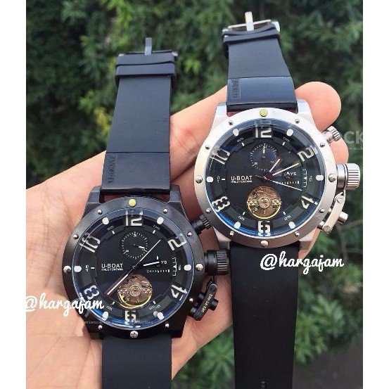 Jam Pria Automatic U-Boat Italo Fontana Black Rubber | White Stripe (hargajam harga jam matic) HJ