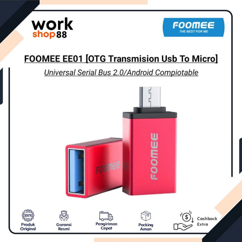 Baru FOOMEE OTG EE01 Adapter Usb To Micro - New Original Garansi Resmi - Fast Transmision 2.0 / Plug and Play / Kompatibel Android Hp Handphone Laptop Notebook Komputer MacBook Warna Colour Black Red Hitam Merah - Promo Murah Lebay