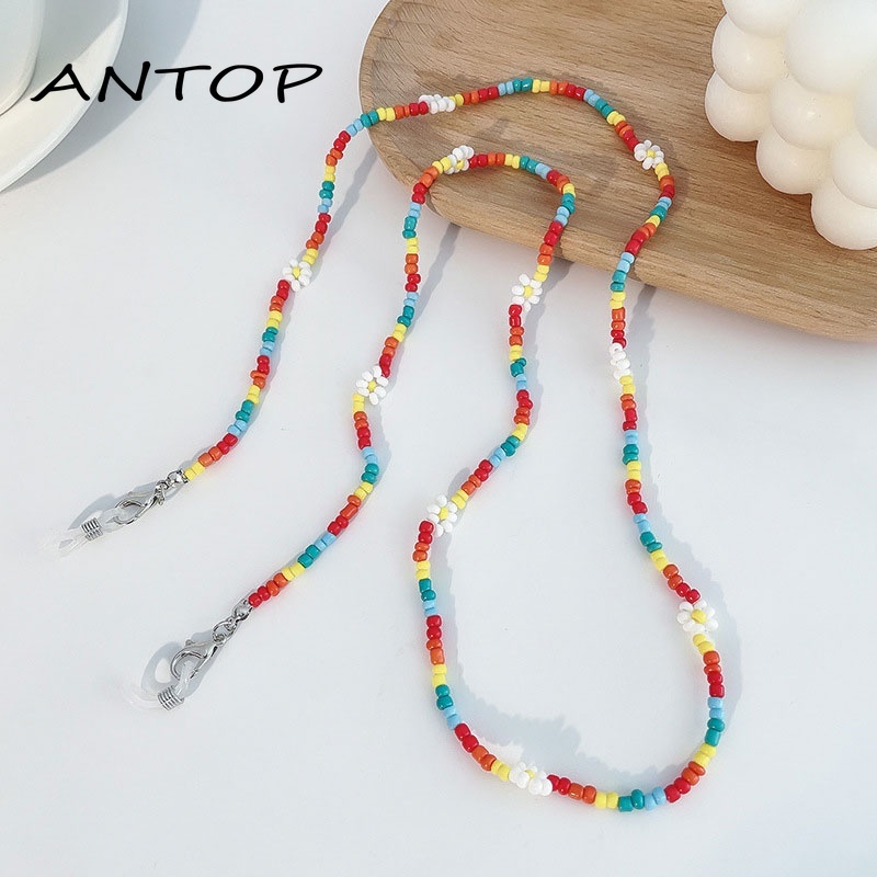 Bunga Bohemian Buatan Tangan Manik-manik Wanita Gadis Boho Permen Warna Tali Kacamata Lanyard ANTOP