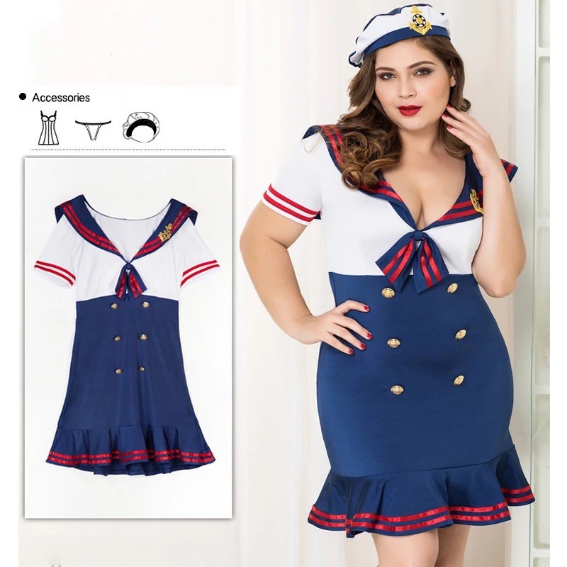 Lingerie Cosplay jumbo wanita plus size baju tidur big size import sexy sailor