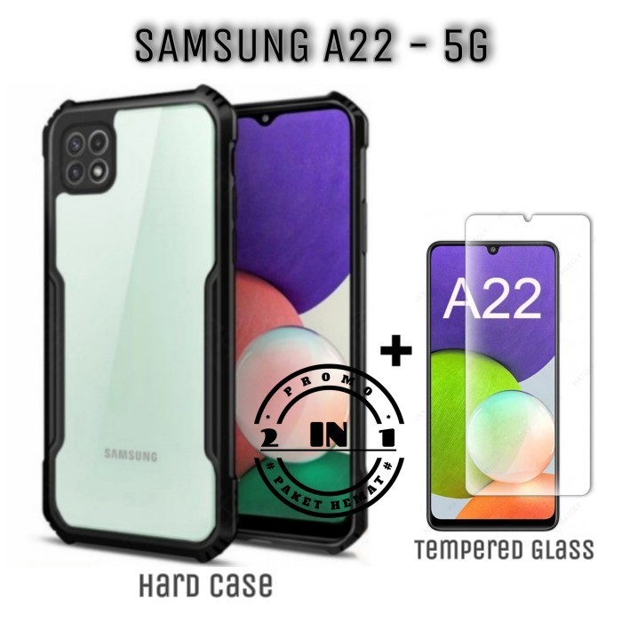 Case Samsung Galaxy A22 5G Paket 2in1 Hard Case Fusion Shockproof & Tempered Glass Clear