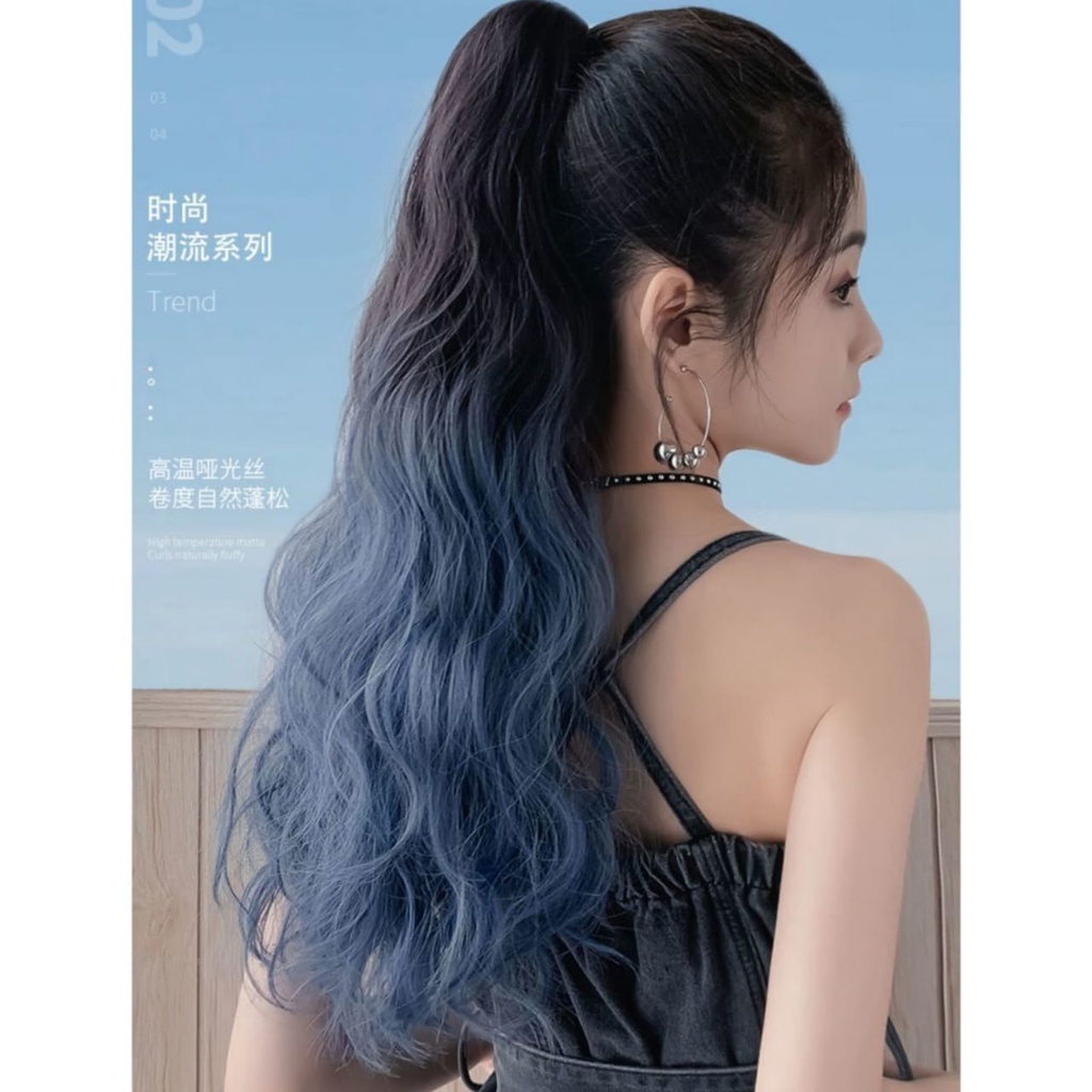 PONYTAIL BLUE HIGHLIGHT HAIR CLIP AKSESORIS RAMBUT PALSU WIG KUNCIRAN RAMBUT WANITA FASHION KOREA IMPORT