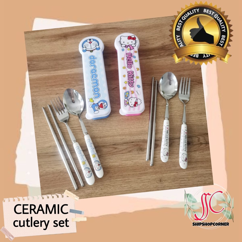 sendok garpu traveling stainless gagang Keramik/Travel Cutlery set