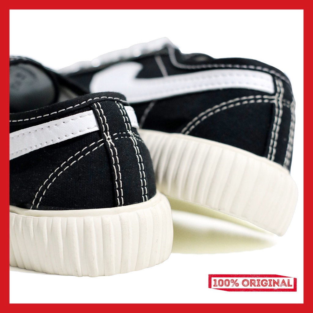 ORIGINAL - Sepatu Brand Lokal Kasual Pria Wanita No Brand Black White Low Not Sneakers Compass Vintage Hitam Putih Tinggi