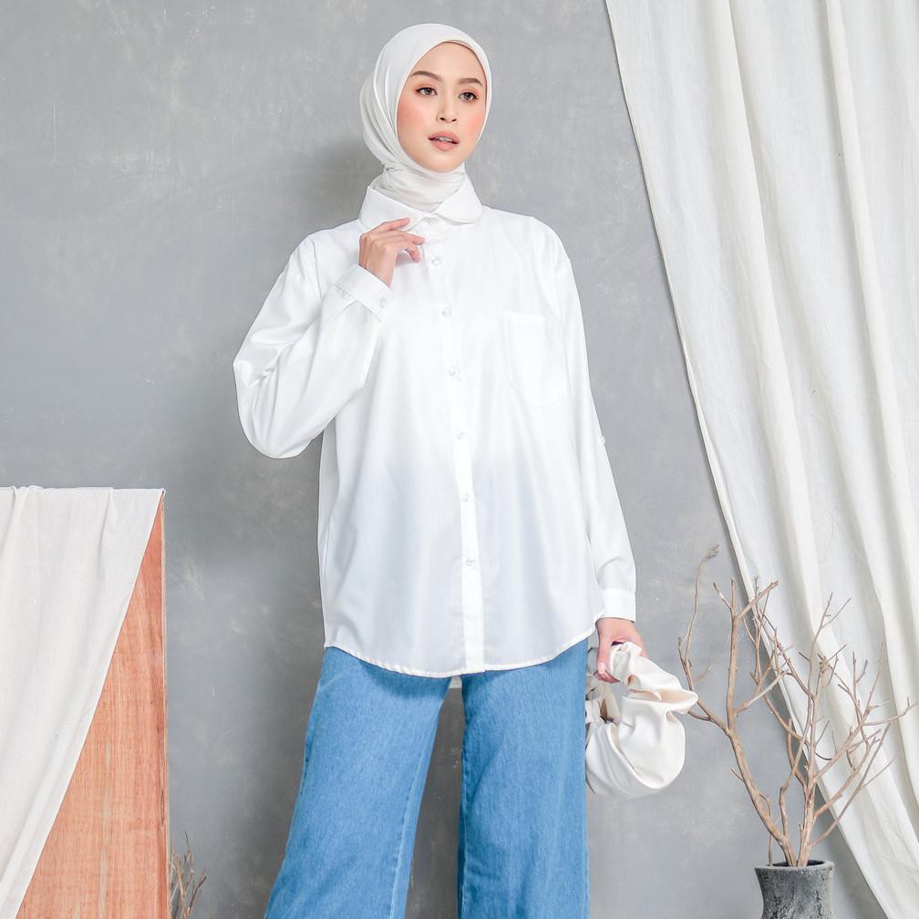 NEW EVONNE Button Plain Shirt White Basic Oversize Pattern LD120 E05-04 PROMO