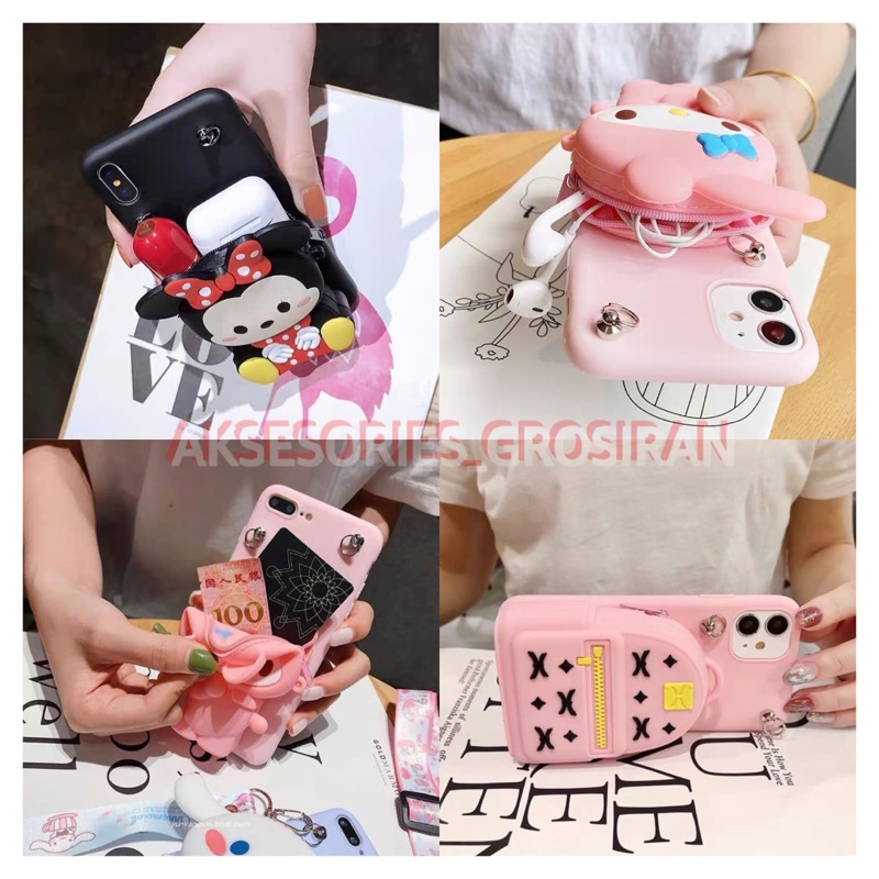 iPhone 11 iPhone  6 6G 6S 7 8 6+ 6S+ 7+ 8+ PLUS X XS XR XS MAX SOFT CASE BONEKA DOMPET KOIN COIN + GANTUNGAN TALI HP SELEMPANG TAS SOFT WALLET STRAP