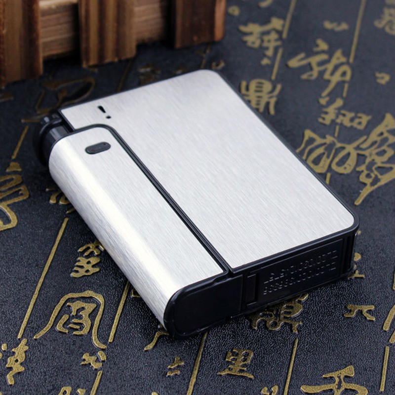 Kotak Rokok Fashion Metal Case with Lighter Korek Api Slot - Silver