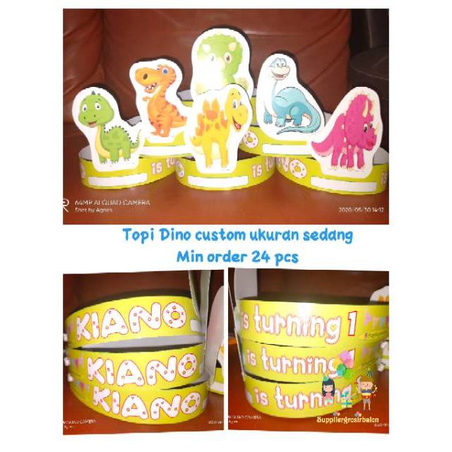 Topi custom ultah ulang  tahun  dino upin  ipin  unicorn 