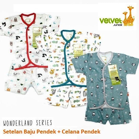 VELVET JUNIOR-3 pasang setelan velvet lengan pendek newborn - setelan velvet pendek newborn