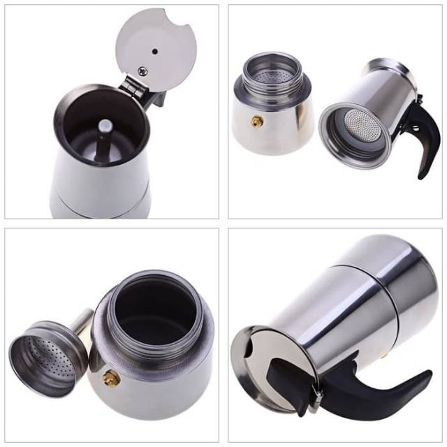 Teko Kopi Espresso Stainless Alat Penyeduh Kopi tanpa Ampas Peralatan Kopi Coffee Pot 6 Cup 300Ml