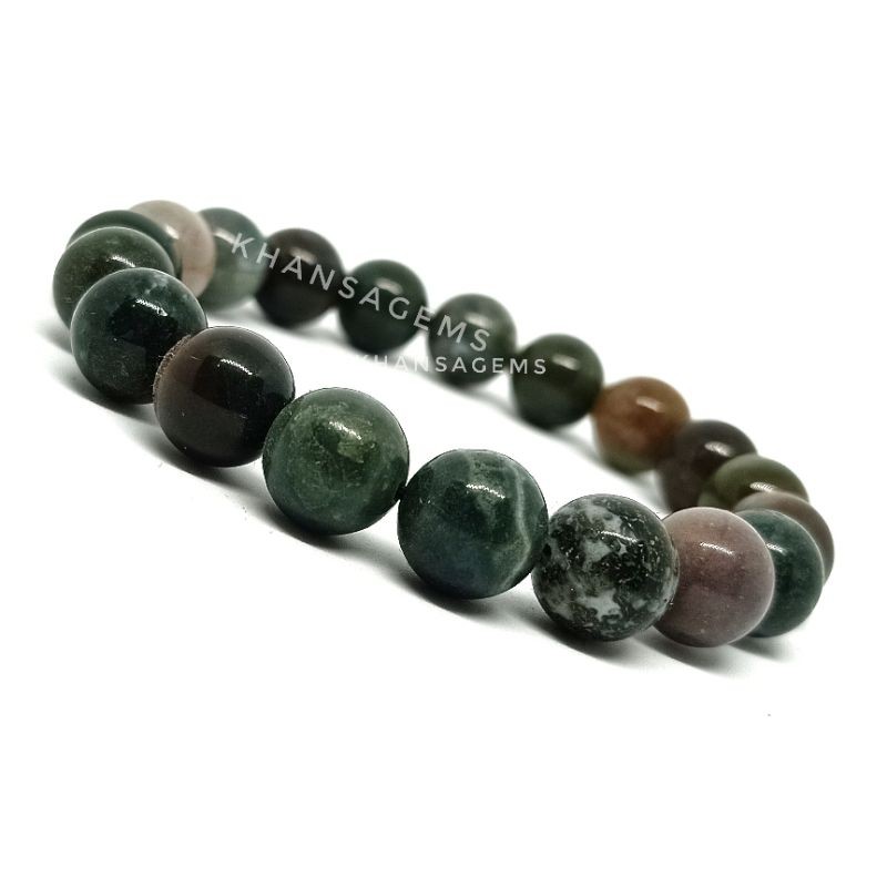 GELANG BATU NATURAL INDIAN LUMUT AGATE DIM 8 &amp; 10 MM MODEL TALI ELASTIS AKSESORIES PERHIASAN GELANG FASHION