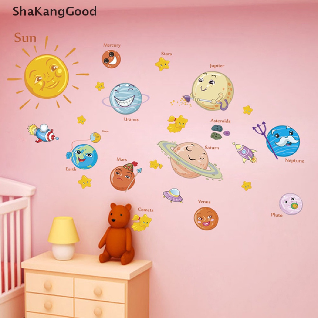 Stiker Dinding Dengan Bahan Mudah Dilepas Dan Gambar Planet Luar Angkasa Untuk Dekorasi Kamar Anak