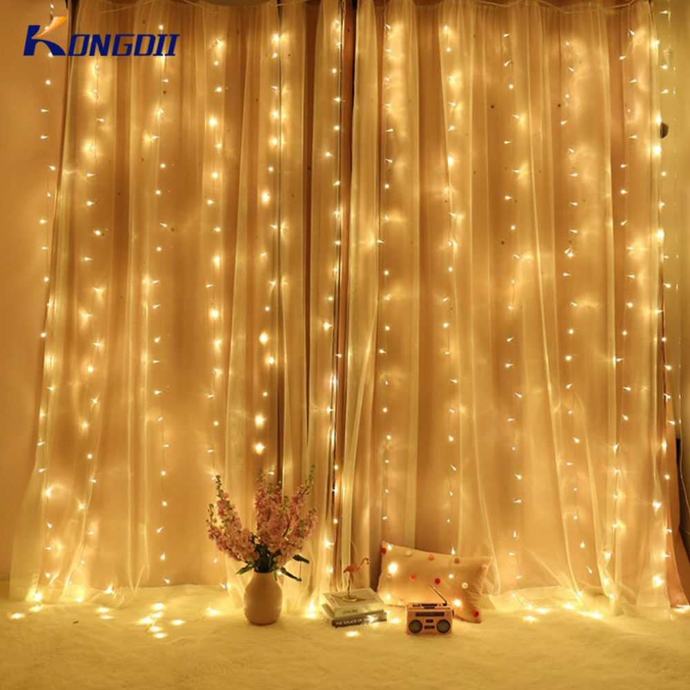 Lampu Gorden Dekorasi Wedding Light 3x3Meter 300 LED / Lampu Dekor Dekorasi Pelaminan Kamar Wedding Cafe Gantung Lamaran / Lampu Tirai Tumblr Tumbler Dekorasi Air Hujan Terjun Panjang LED / Lampu Hias Dinding Kamar Tidur Aesthetic Gantung Murah Original