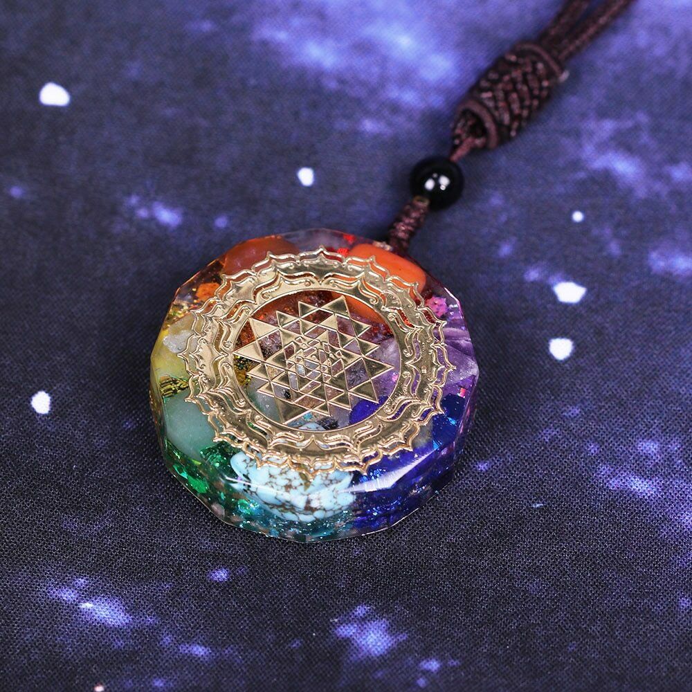 Orgonite Pendant Sri Yantra Natural Crystal Agate Necklace/Sacred Geometry Chakra Energy Necklace Meditation Jewelry