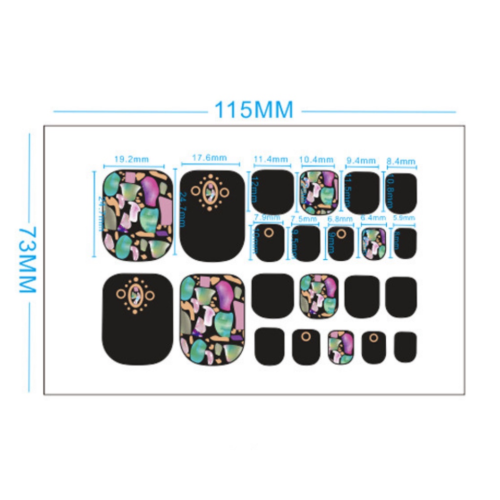 Stiker Kuku Kaki MZJJ | Toe Nail Sticker 22PCS High End Motif 3D