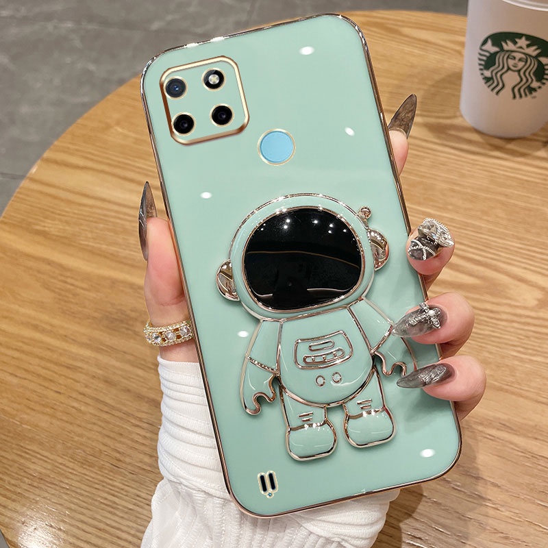 Casing Ponsel OPPO Realme C20 C20A C11 2021 C21 C25Y Warna Permen Astronot Stand Deluxe Camera Case