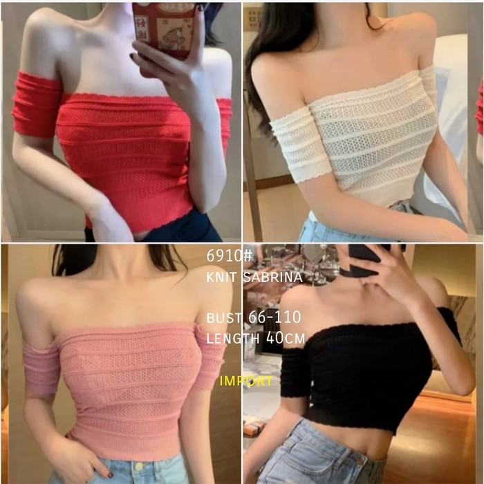 Buttoned Knit Top/ Baju Import Korea/ Korean Crop Top/ Crop Top GX963 Sabrina Crop Top Import Tm 69