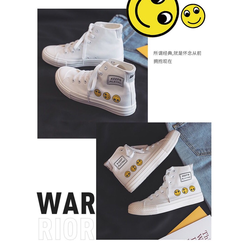 [ PAKAI DUS SEPATU ] IDEALIFESHOES Sepatu Woman Wanita Sneakers Cewek Putih Import Shoes High Top Kanvas Hitam kekinian KYB-33