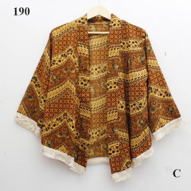 Cardigan rumbai batik etnik kimono Waka Waka harajuku