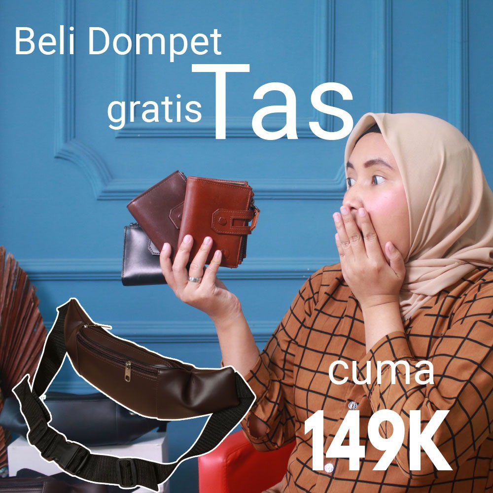 PROMO Dompet Kulit Premium (D004) Gratis Tas Waistbag (Kulit PU)