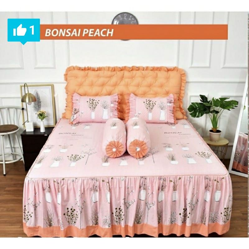 Sprei Rumbai Pengantin Katun Lokal Motif Bonsai Peach by Katun esra