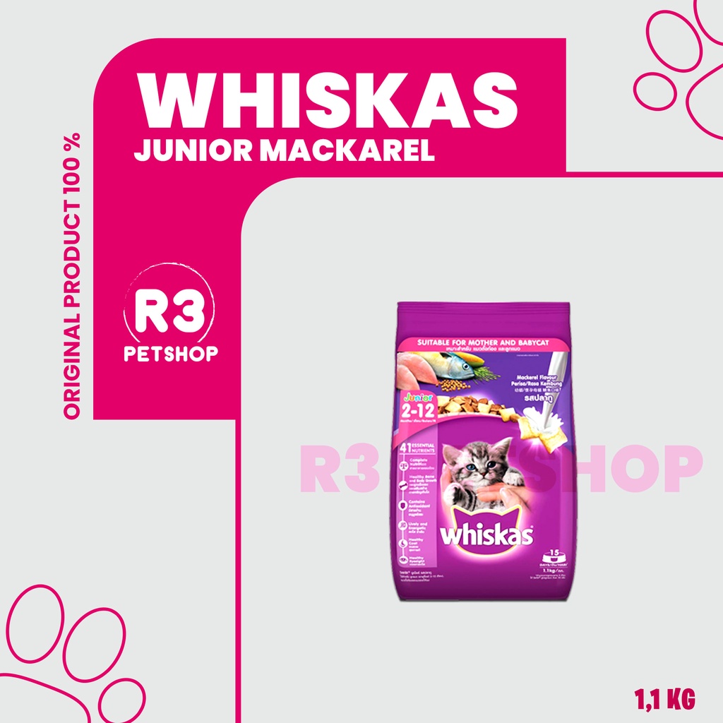 Makanan Kucing kering murah WHISKAS JUNIOR 1,1kg All Varian