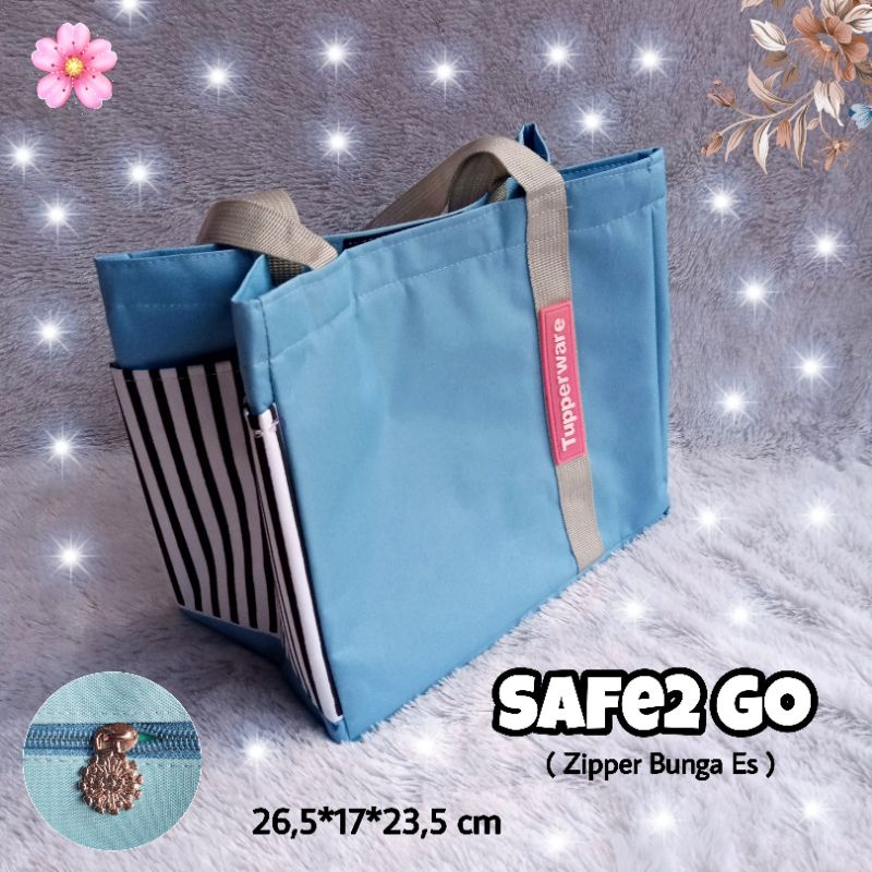 Terlaris Tas bekal Makan Logo Karet / Tote Bag Safe2 Go ( Zipper bunga es) / Tas Bekal Safe2 Go