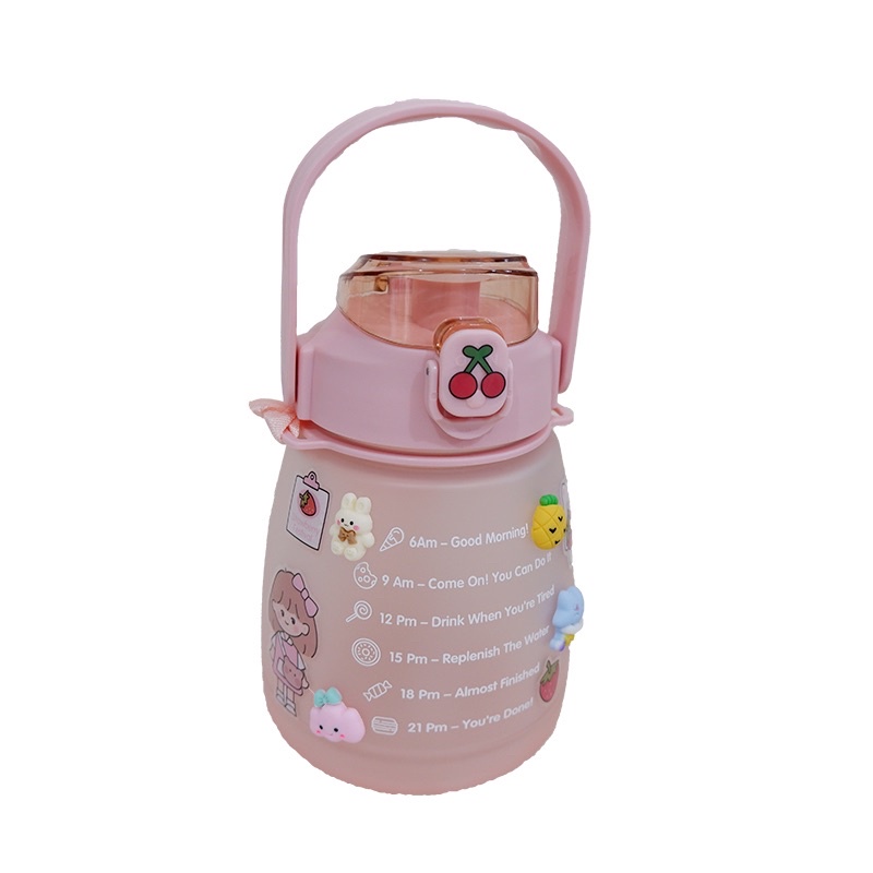 Botol Minum 2 Liter 2000ML 1300ML 1.3 Liter VIRAL/Botol Gradasi/Botol Lucu/ Botol Besar-1 Warna Pink/1300ml