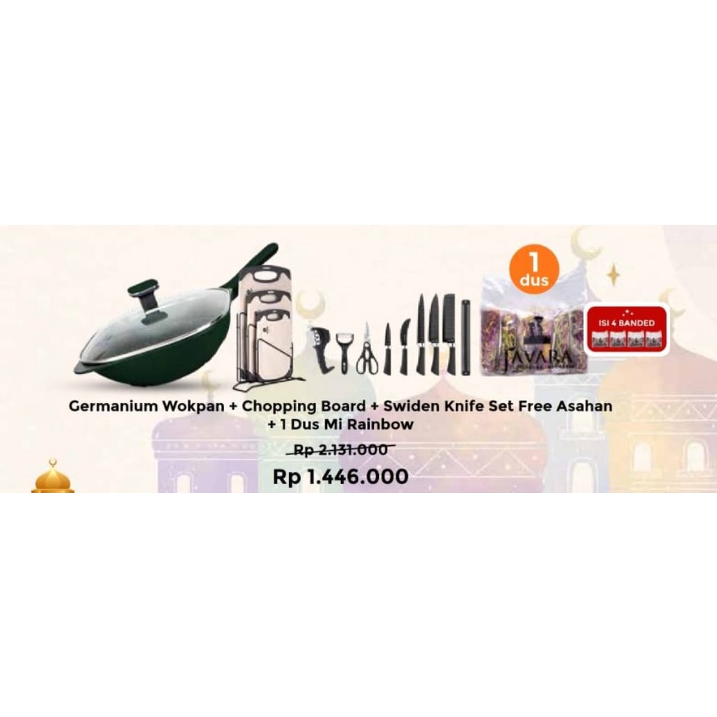 PROMO Germanium Wokpan+ Chopping Board+ Swiden Knife Set Free Asahan+ 1 Dus Mie Rainbow