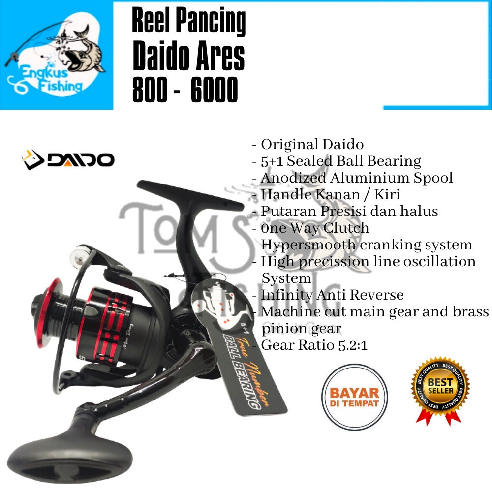 Reel Pancing Daido Ares 1000 - 6000 (5+1 Seal Bearing) One Way Murah Berkualitas - Engkus Fishing