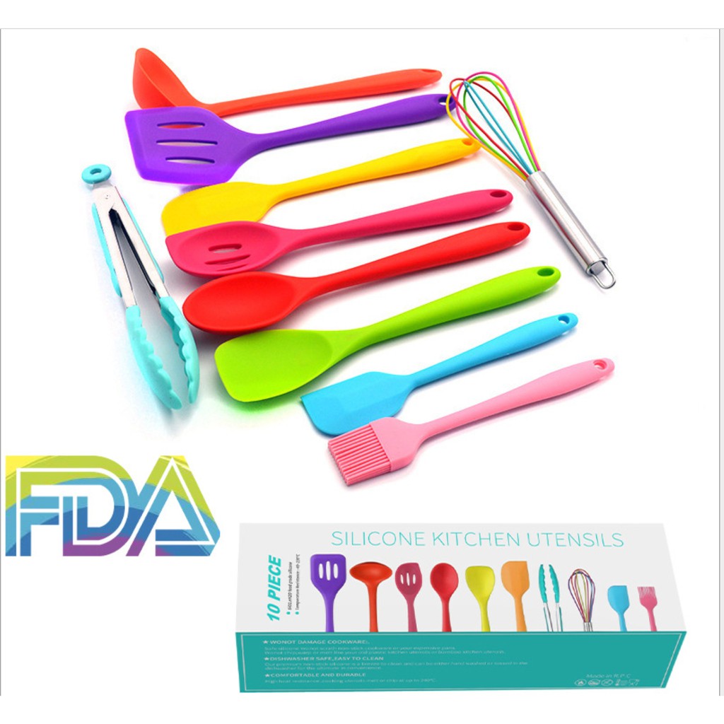 Sillicone Utensil Set 10 Pcs / Peralatan Masak Sutil Spatula Silikon
Dapur Warna Warni