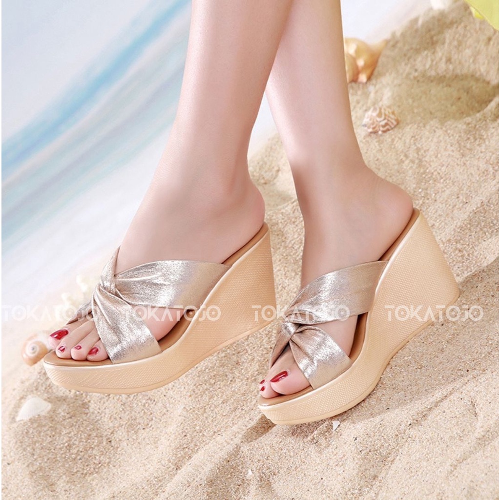 Tokatojo Sandal Wanita korea silang terbaru/Sandal wedges wanita kekinian simpel dan ringan/Sandal wedges wanita motif terbaru ME013LIST