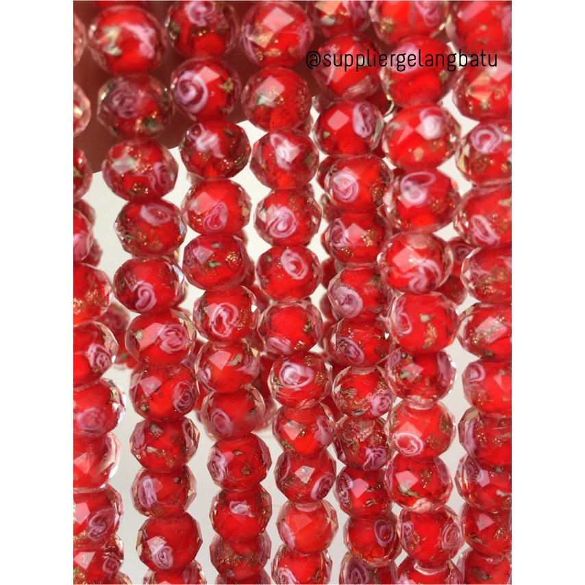 Lampwork Crystal Murano 12x10mm Bahan Kristal Ceko Mawar Merah Bening Premium Aksesoris perhiasan