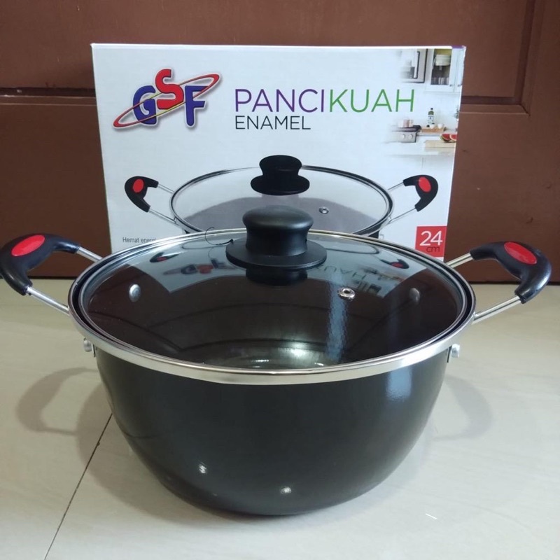 Panci Enamel Anti Lengket GSF 4022 Panci Serbaguna Free Packing Bubble Wrap Tutup Kaca Steamer Wajan Kukus Rebus