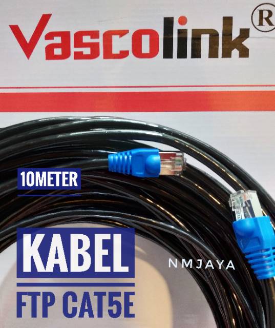 Kabel Lan Outdoor 10 Meter FTP CAT5e Siap Pakai sudah dicrimping rj45 besi dan plugbooth Vascolink Hitam