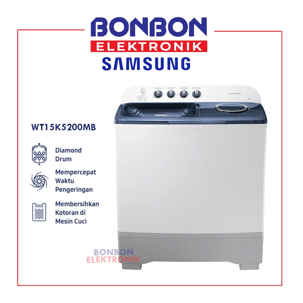 Samsung Mesin Cuci 2 Tabung 15kg WT15K5200MB Twin Washer 15 KG