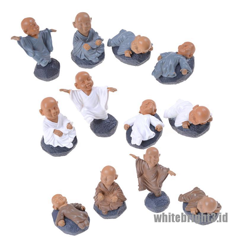 (white3) 4pcs Miniatur Biksu Meditasi Bahan PVC Untuk Rumah Boneka