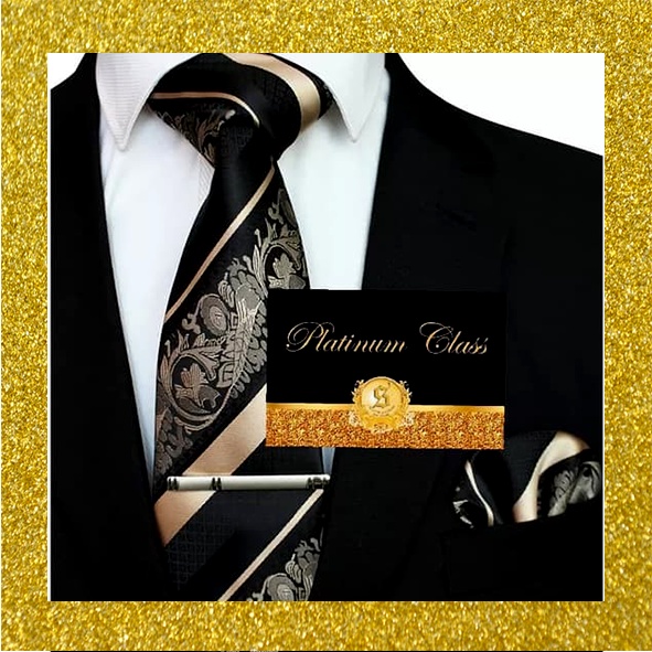 Dasi Gold Champagne Batik Salur  Pria Set Platinum Class