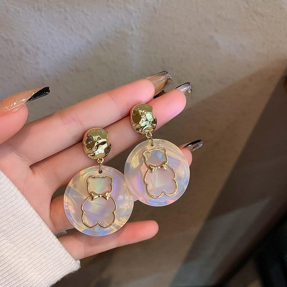 Mxbeauty Anting Juntai Elegan Geometris Trendy Manis Bulat Giwang Telinga Akrilik