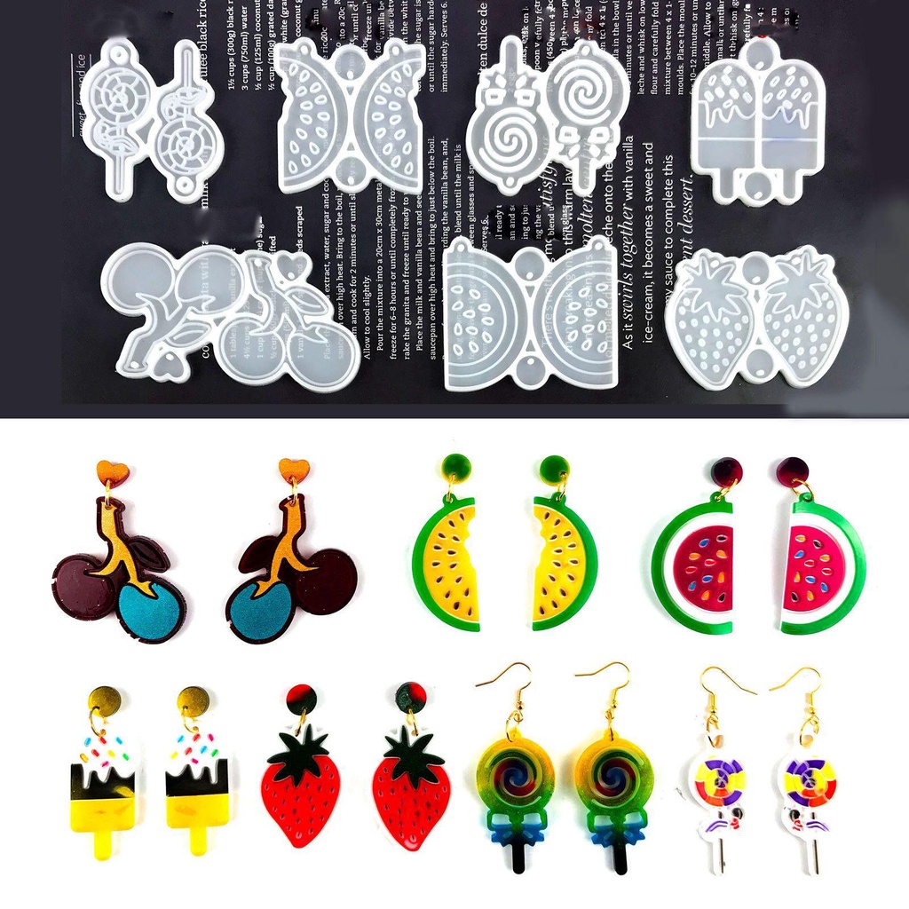 Solighter Anting Cetakan Resin Menjuntai Handmade Cherry Semangka Strawberry Jewelry Making Tools Resin Silicone Mold