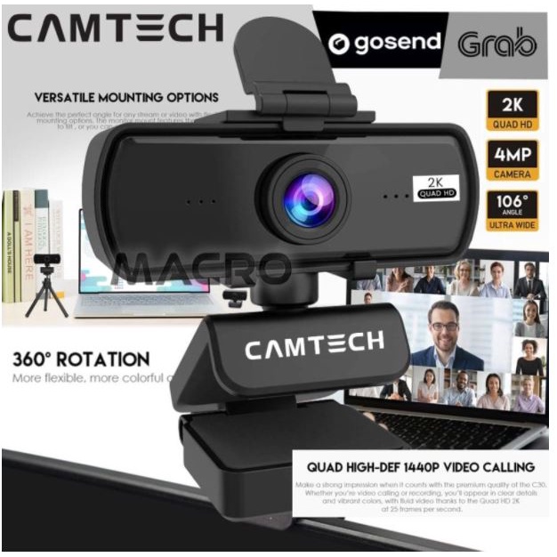 CAMTECH CT30 QHD 1440P 2K 4MP Webcam - Youtube Live Streaming Zoom